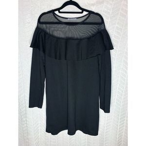 Zara Trafaluc Long Sleeve Ruffle Mesh Mini Dress Black - L